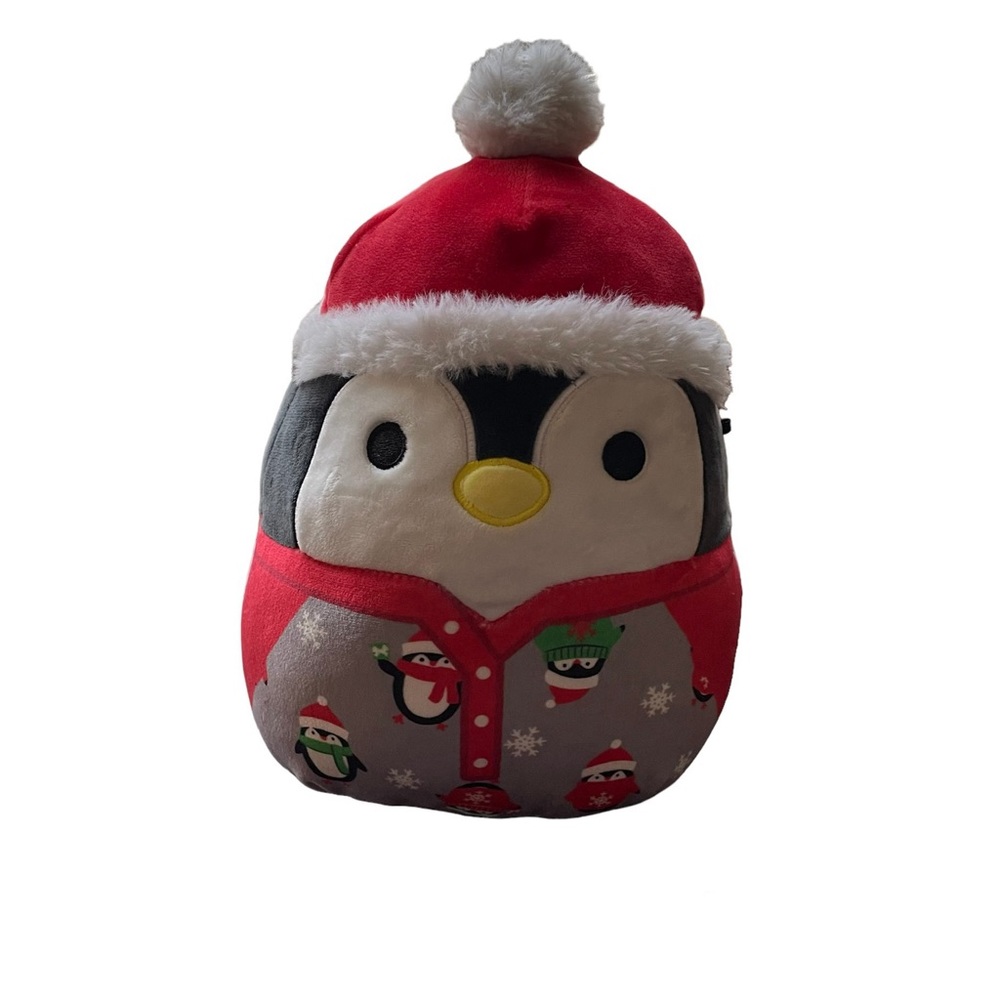 Squishmallows Luna Penguin with Santa hat & wearing pajamas
